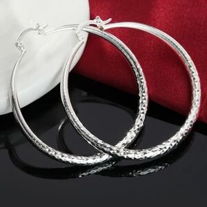 NEW 925 Silver Plated Zinc Alloy 2" Hoop Earrings